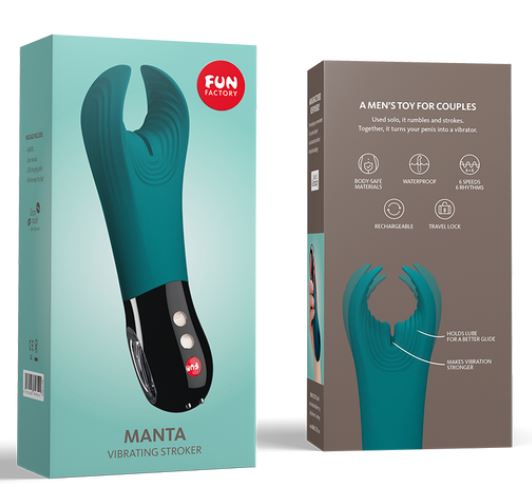 Manta (BLUE) A vibrating stroker that can be used solo or with a partner